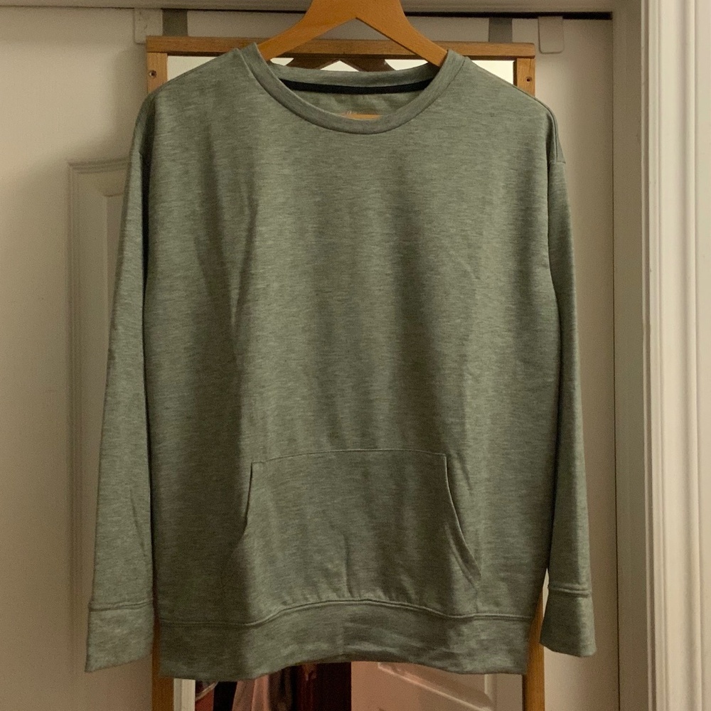 Heather-Green Lightweight Long Sleeve Kangaroo Pocket Shirt